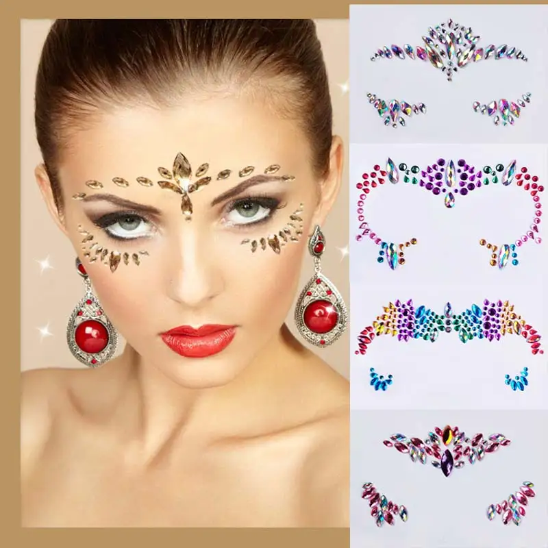 3 Sets of Self-adhesive Face Gems Stickers Decorative Eye Gems Jewels  Exquisite Face Decals 