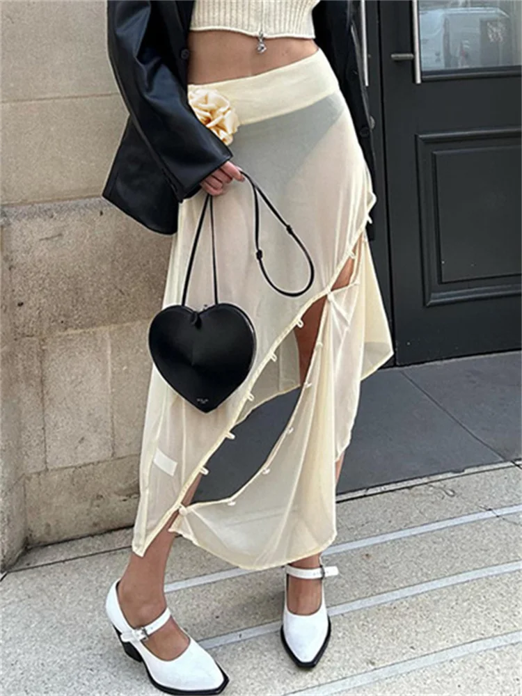 

Tossy Fashion Floral See-Through Maxi Skirt Female Patchwork Hollow Out Slim Mesh Streetwear Sexy Women Party Dress Summer 2024