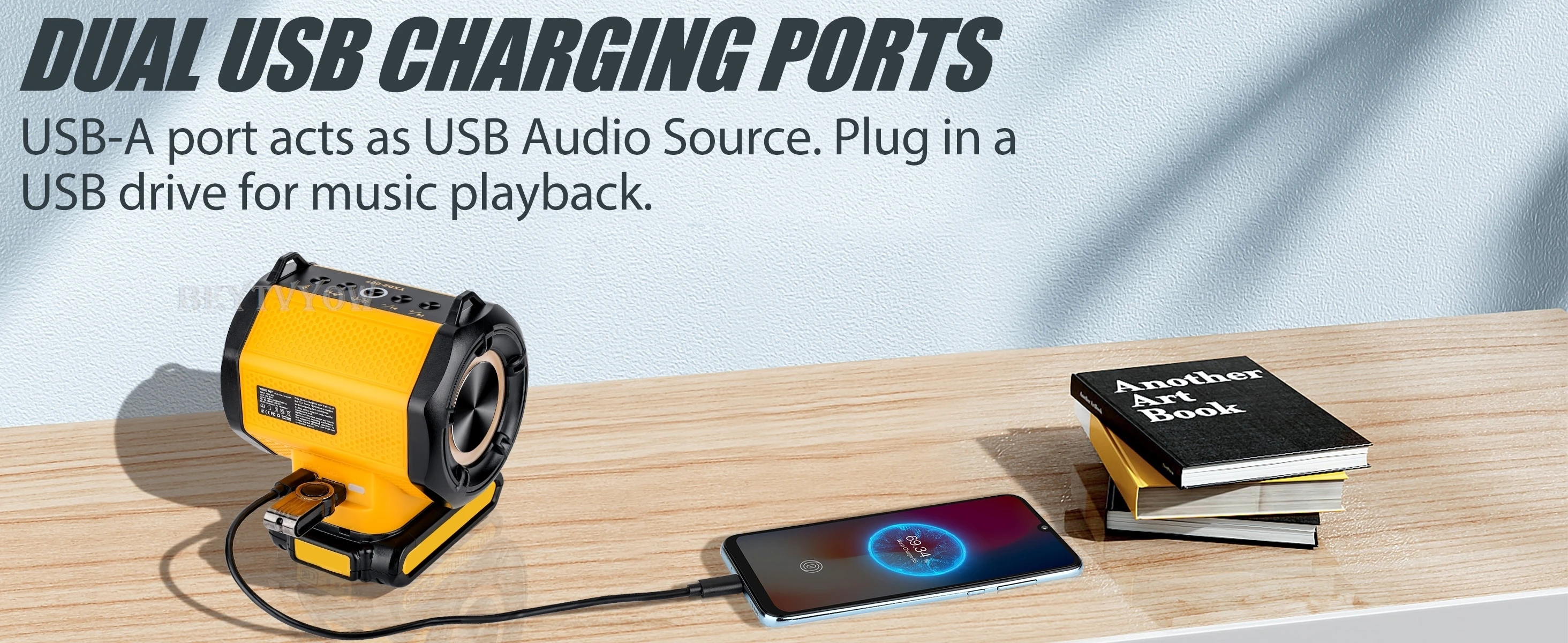 Bluetooth Speaker for Dewalt 20v 60v Battery With USB-A/C ports RGB Light 30W Co
