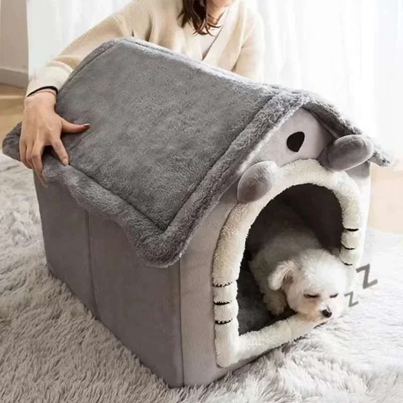 SoftCatBedDeepSleepHouseDogCatWinterHouseRemovableCushion