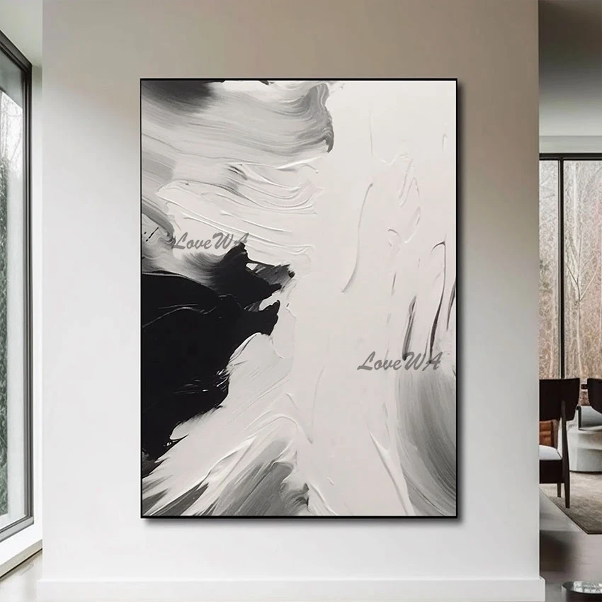 

Современная Абстрактная масляная живопись, черно-белая плотная текстура, настенные украшения для гостиной, холст, искусство, оптовая продажа, картина ручной работы