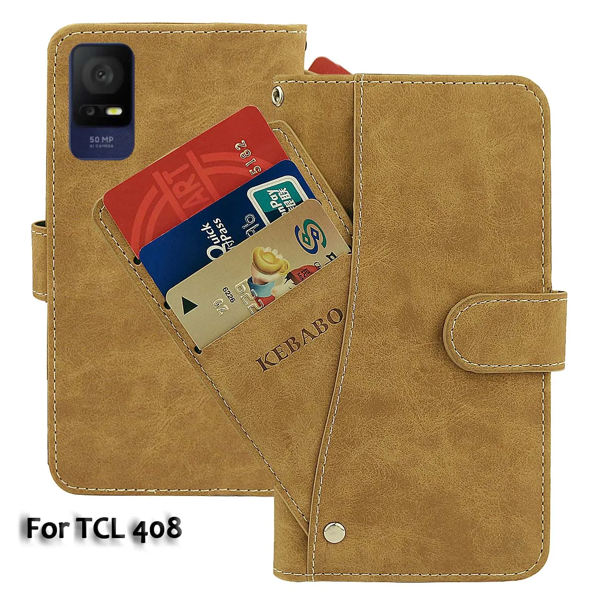 

Vintage Leather Wallet TCL 408 Case 6.6" Flip Luxury Card Slots Cover Magnet Phone Protective Cases Bags