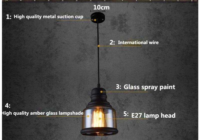 Description Picture 2 of itemVintage Amber glass wine bottle pendant light Industrial style LED E27 Bulb Iron  lamp for bar restaurant Coffee shop