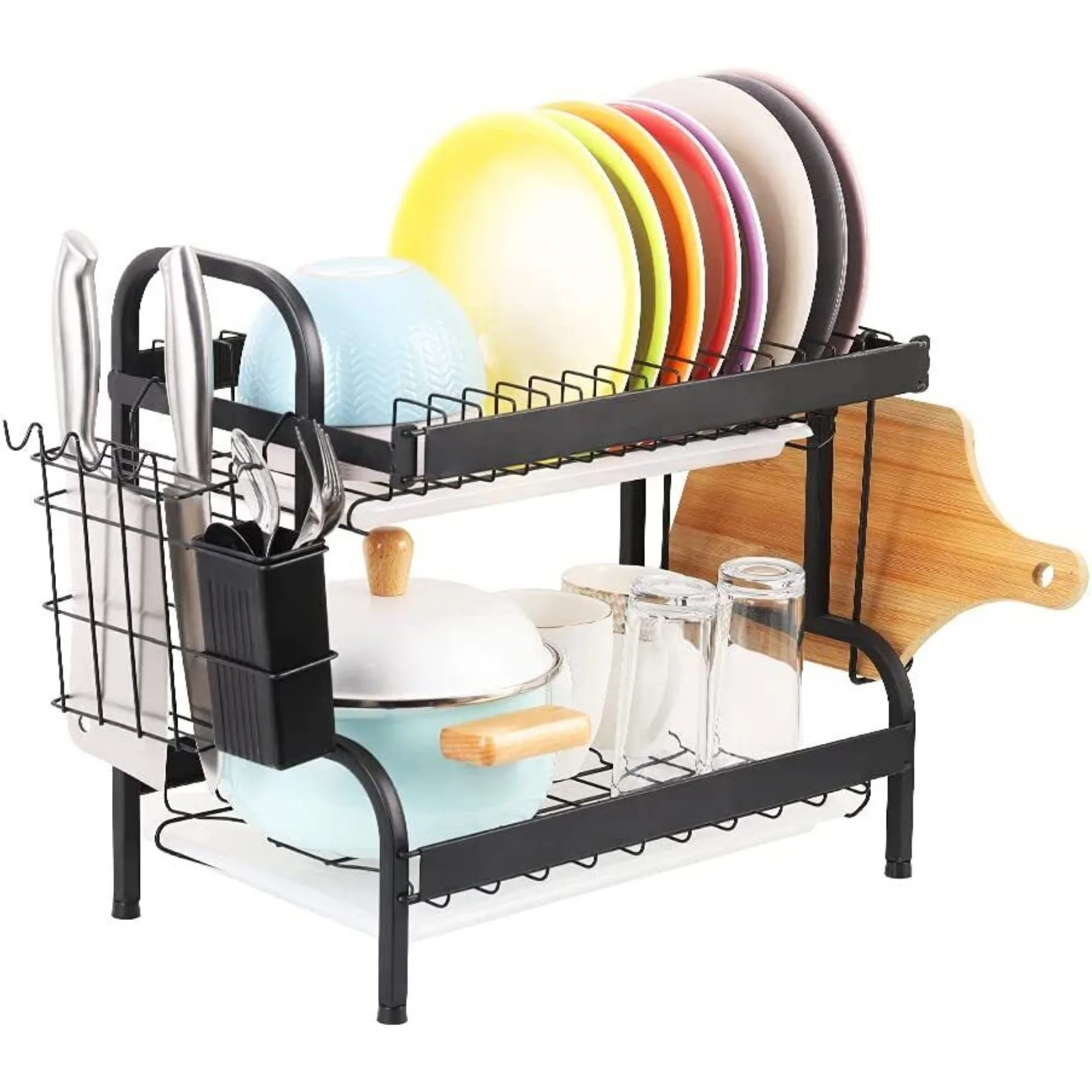 

2-Tier Rust-Proof Dish Drying Rack for Kitchen Dish Cup Drainer, Cutlery Holder