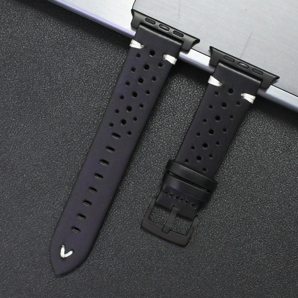 Premium Genuine Leather Watch Band - Elegant Titanium Strap