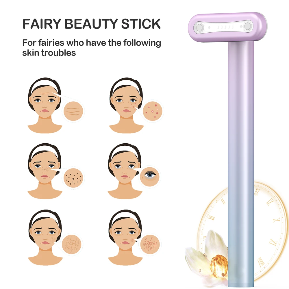 Red Light Therapy Facial Skincare Tool 4 in 1 EMS Microcurrent Face Massage Face Neck Skin Tightening Beauty Wand Anti-Aging