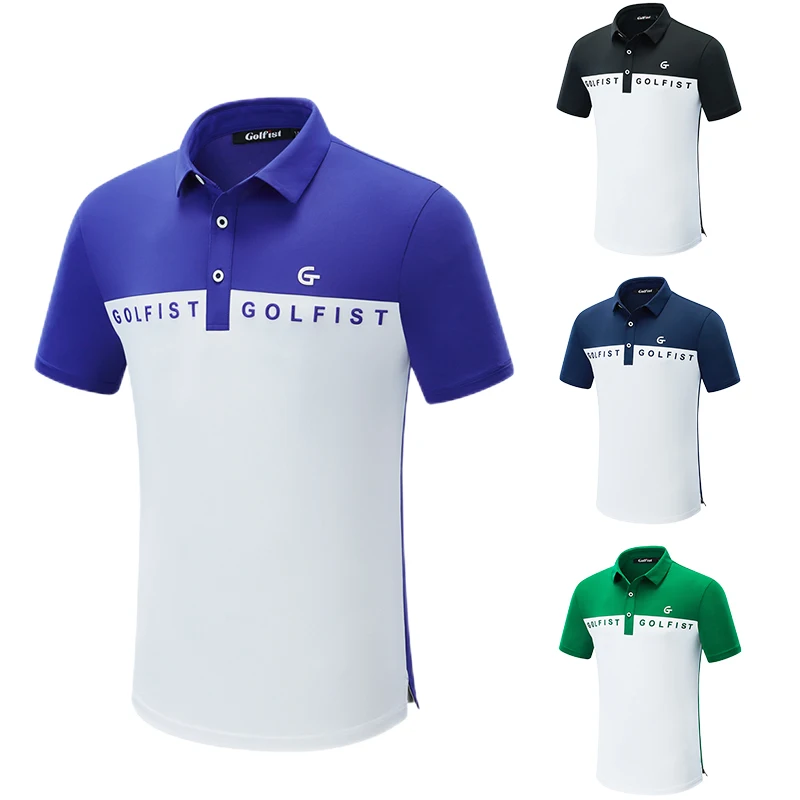 Golfist Men Breathable Golf Polo Shirt Male Elastic Short Sleeve T-shirt Summer Men Patchwork Anti-sweat Sport Top Golf Wear