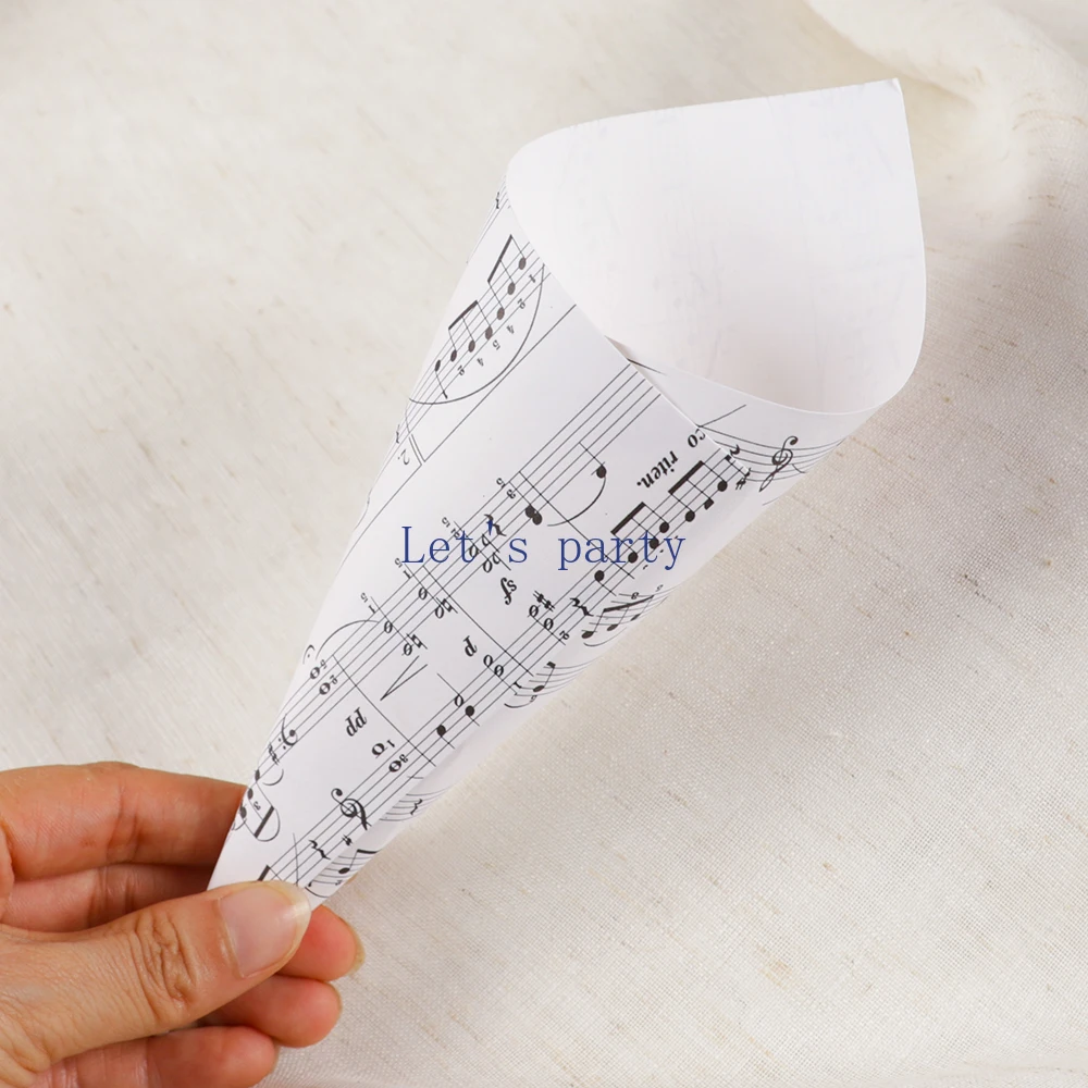 Kraft Paper Musical Notes Confetti Cones Holder Laying Box Flower Tray Paper Cone Birthday Wedding Party Favors Decoration 50Pcs