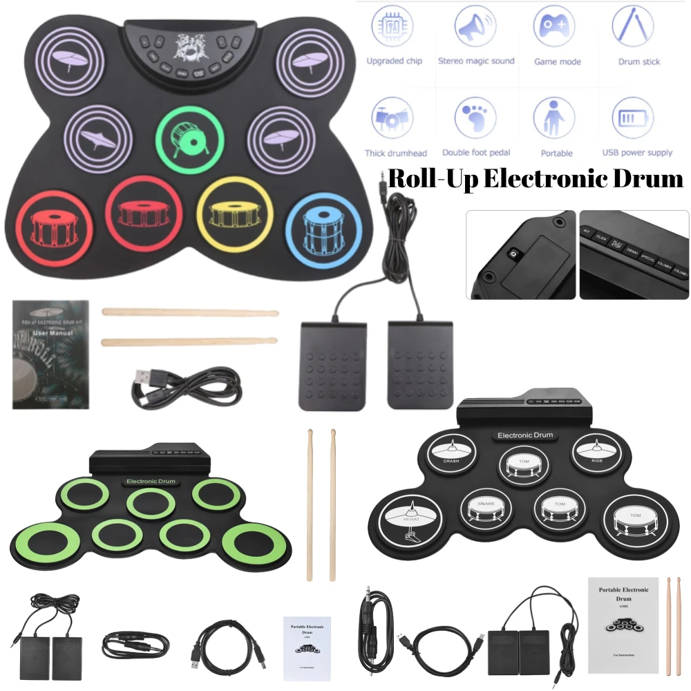 FoldingMusicDrumsHandRollUSBElectronicSiliconDrumPortable