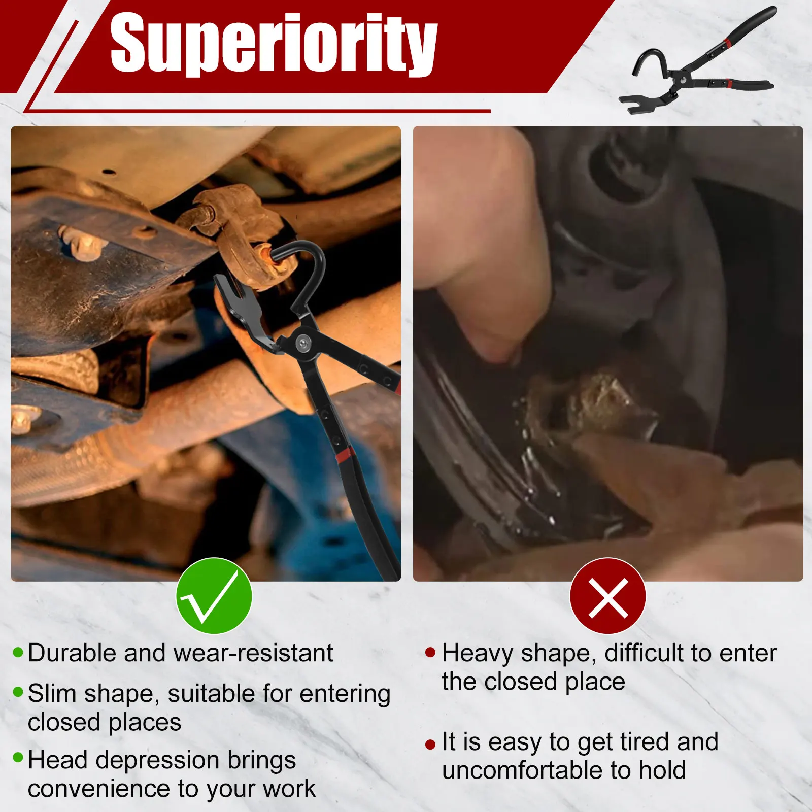 Car Repair Tool Hardware Hand Tools Exhaust Hanger Pliers HCS Bracket Removal Pliers Non-slip Ergonomic Separate Rubber Bracket Hanger Support Removal Tool For Car