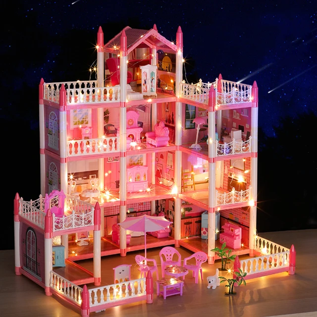 Jouets de Grande Maison 3d Assemblé Éclairage Bricolage Poupée Maison Villa  Ensemble Princesse Château Puzzle Fille Jouet Cadeau d'Anniversaire 