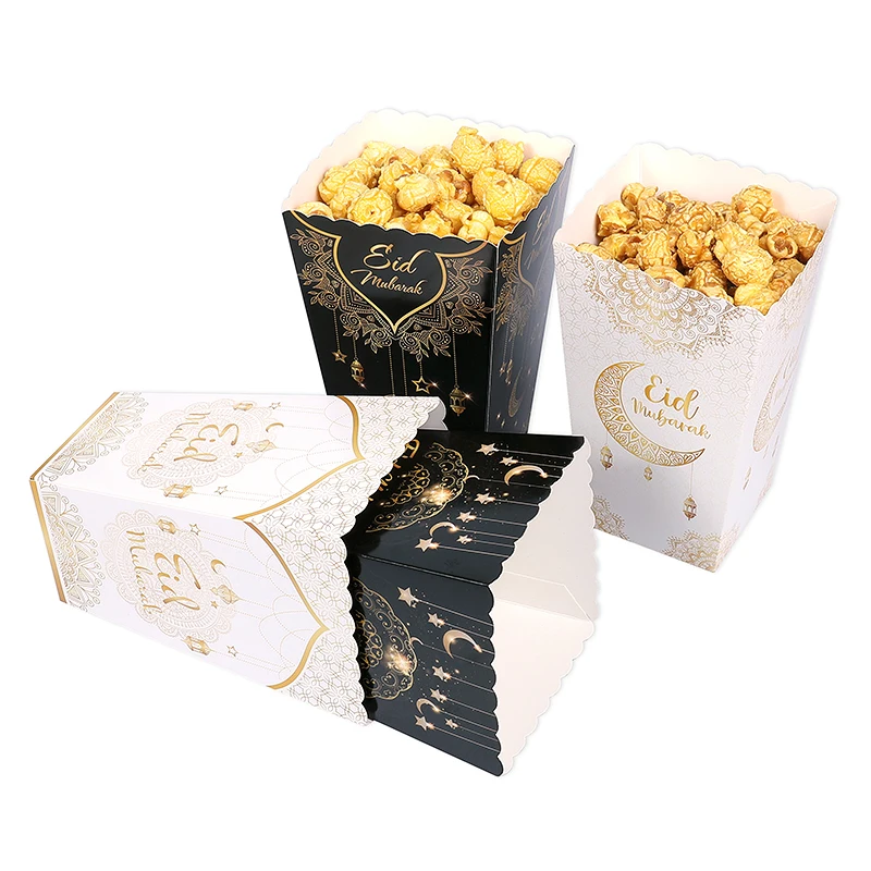 6pcs Eid Mubarak Paper Popcorn Box Ramadan Candy Cookie Snack Box 2025 Islamic Muslim Party Home Decor Supplies Eid Al-Fitr Gift