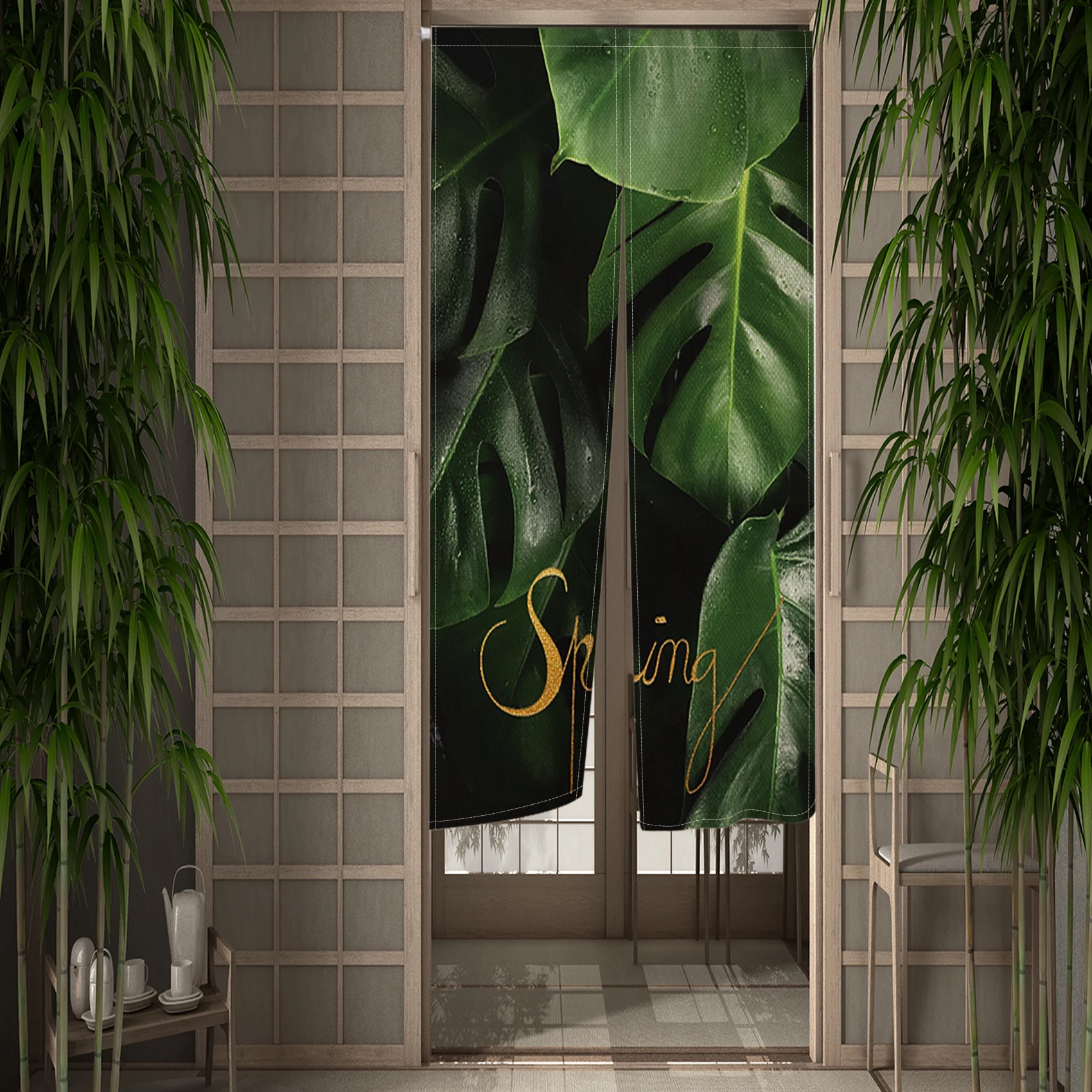 Tropical Plants Leaves Door Curtain Japanese Botanical Doorway Curtains for Living Room Bedroom Entrance Partition Noren 2