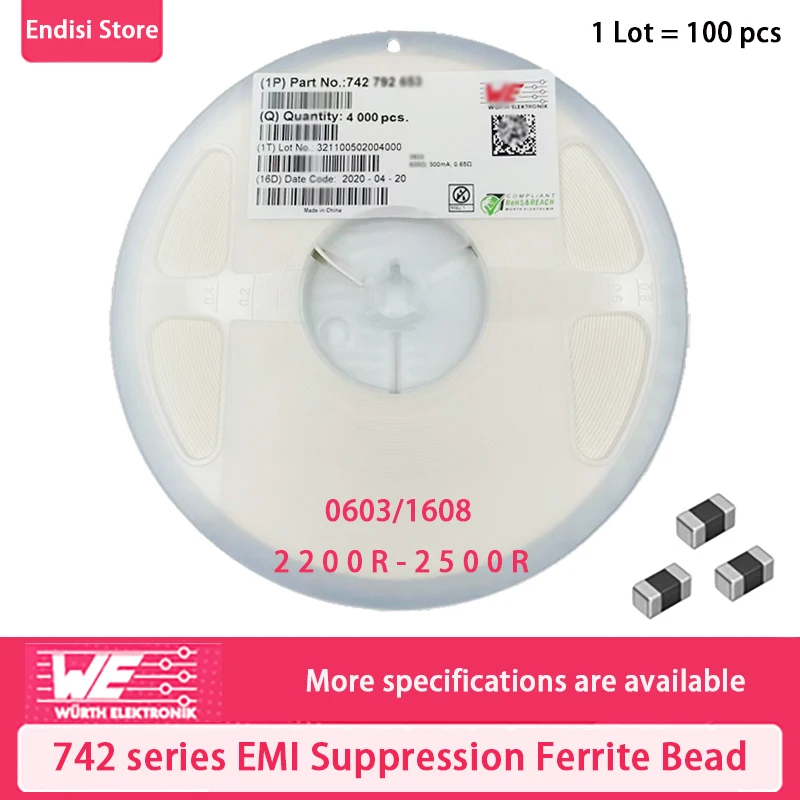 

100pcs 742792693 742792695 0603-2200R/2500R WE-CBF SMT Wide Band EMI Suppression Ferrite Bead