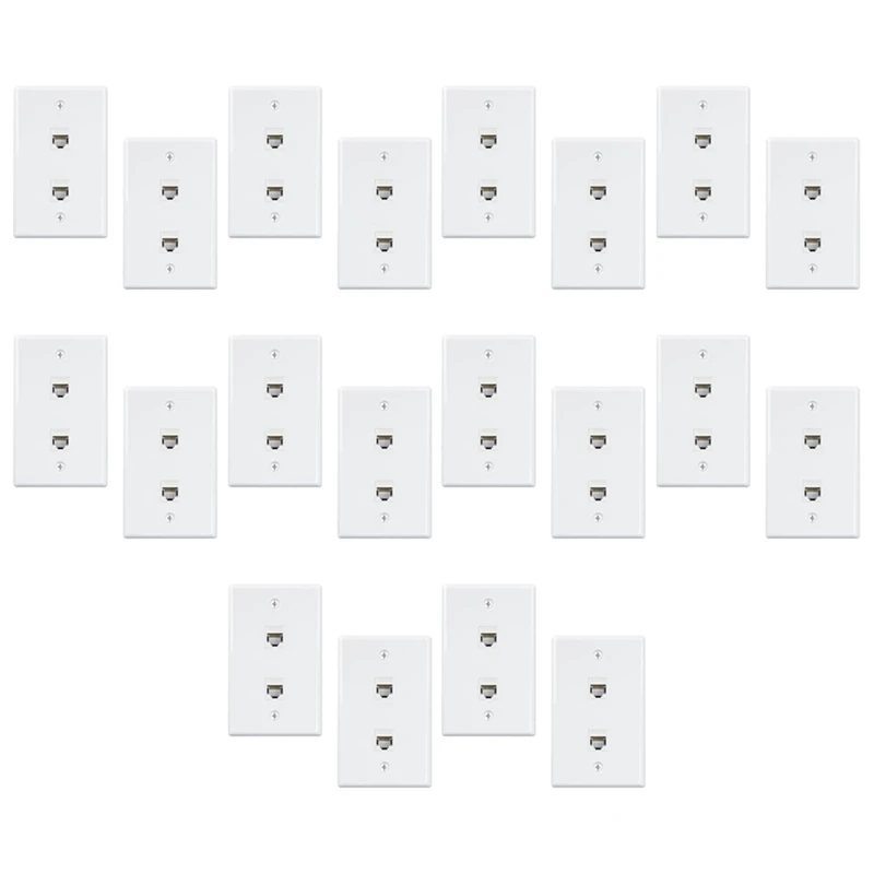 

20 Pack 2 Port Ethernet Wall Plate, Cat6 Female To Female Wall Jack RJ45 Keystone Inline Coupler Wall Outlet, White