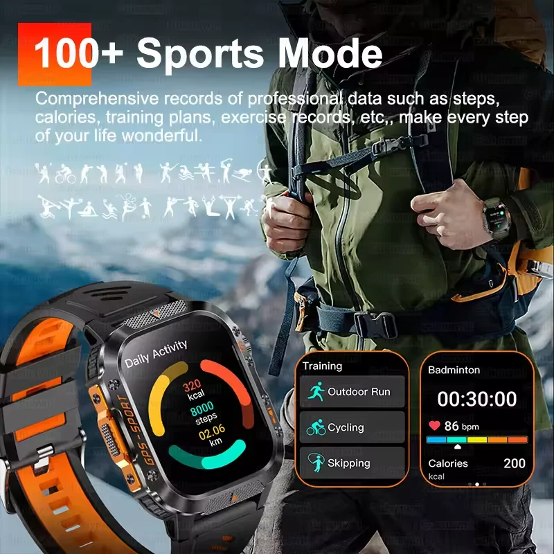 2025 New Military GPS Smart Watch 10ATM Waterproof Flashlight Heart Rate Outdoors Run tracker Smartwatch Men Swim Sport Bracelet