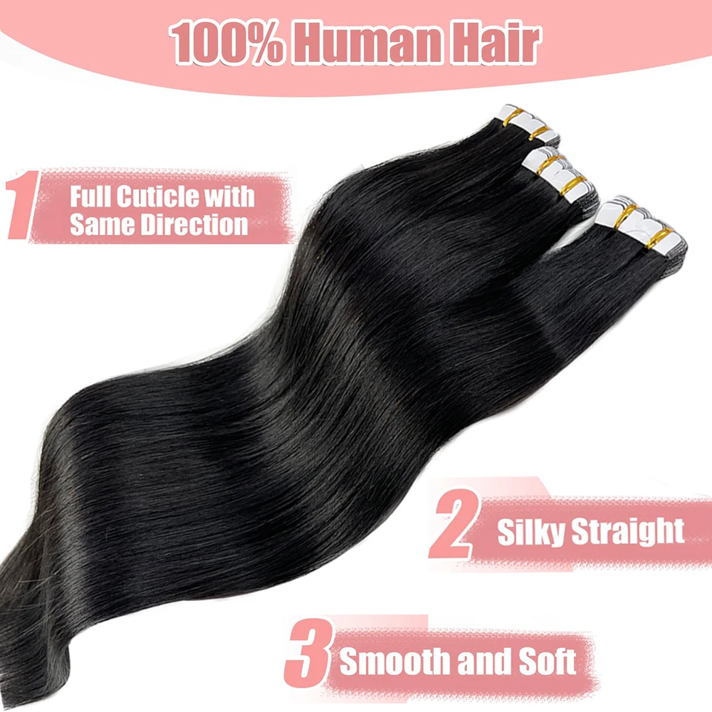 Straight Mini Tape In Human Hair Extensions 16-26inches 100% Natural Real Invisible Adhesive Tape ins For Women