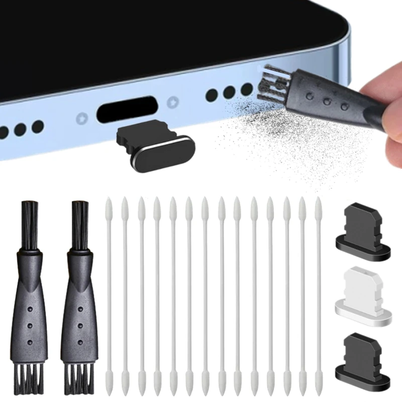 Kit de cepillo de limpieza de puerto de teléfono compatible con enchufe  antipolvo de metal para iPhone 11 (a-1b)