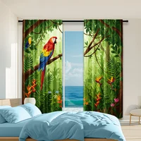 2pc, Window Curtains Parrot theme Versatile 100% Polyester,Without Electricity Birthday Party for Holiday Portraits and bedroom 1