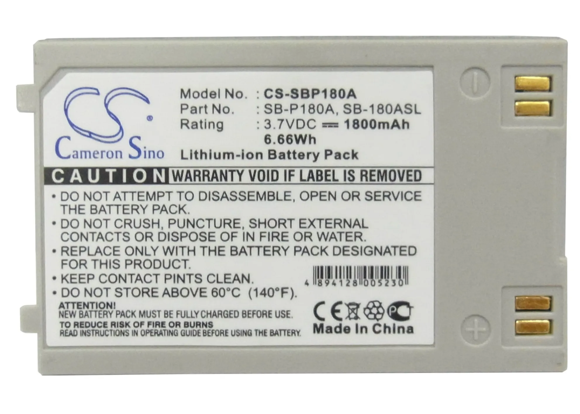 Camera Battery For Samsung SC-X220L,SC-X300,SC-X300L,VP-X205L,VP-X210L,VP-X220L,VP-X300,VP-X300L,SB-180ASL,SB-P180A,SB-P180AB