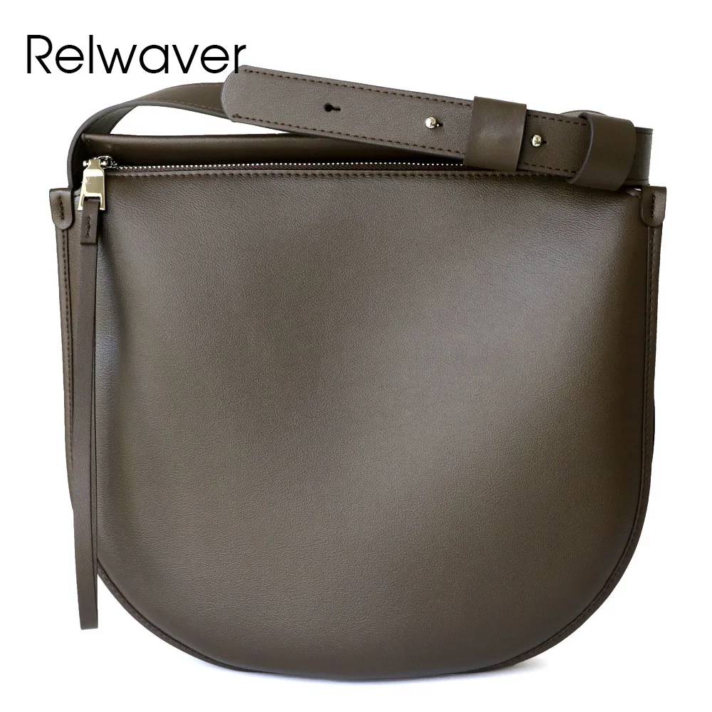 

Relwaver cowhide split leather saddle bag fashion women shoulder bag 2023 winter new in trend zipper soft crossbody bag chic bag