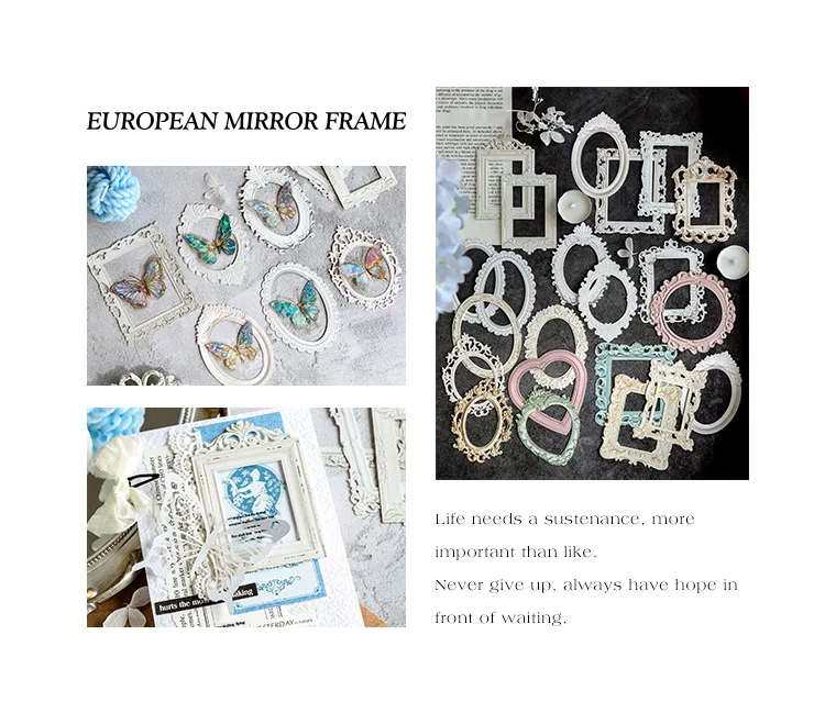 10 pcs Relief retro frame hollow-out square round shape picture frame gorgeous relief hand tent DIY decorative collage material