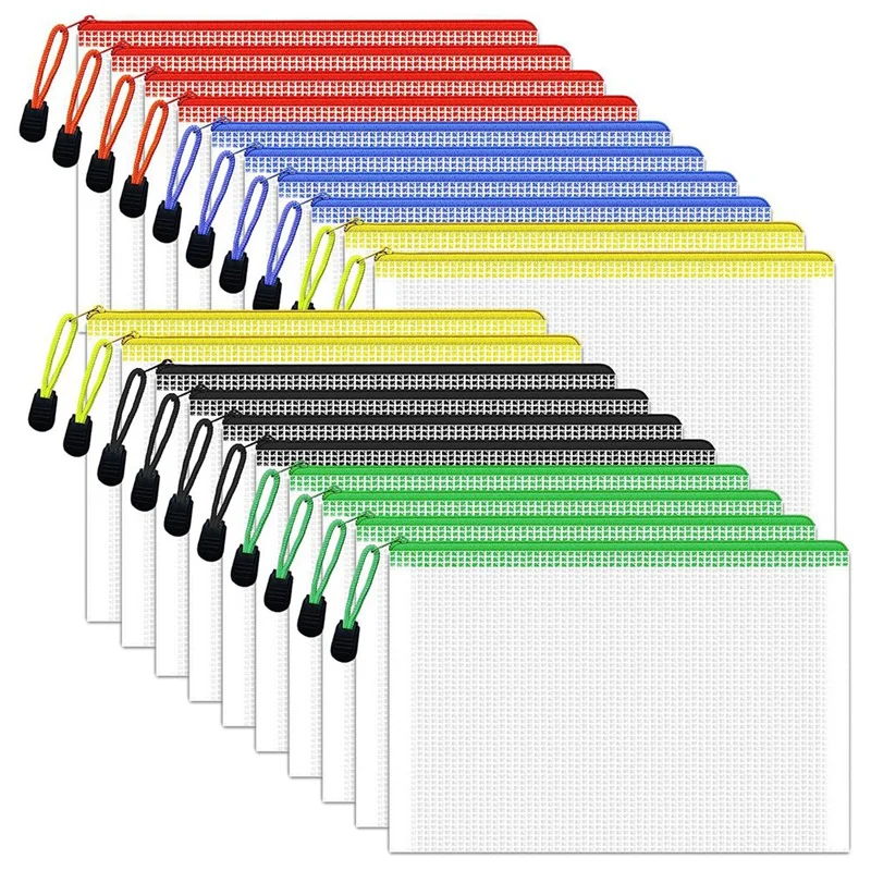 

20 PCS Mesh Zipper Pouch A4 Suitable For Storage Of Office Supplies, Cosmetics, Stationery