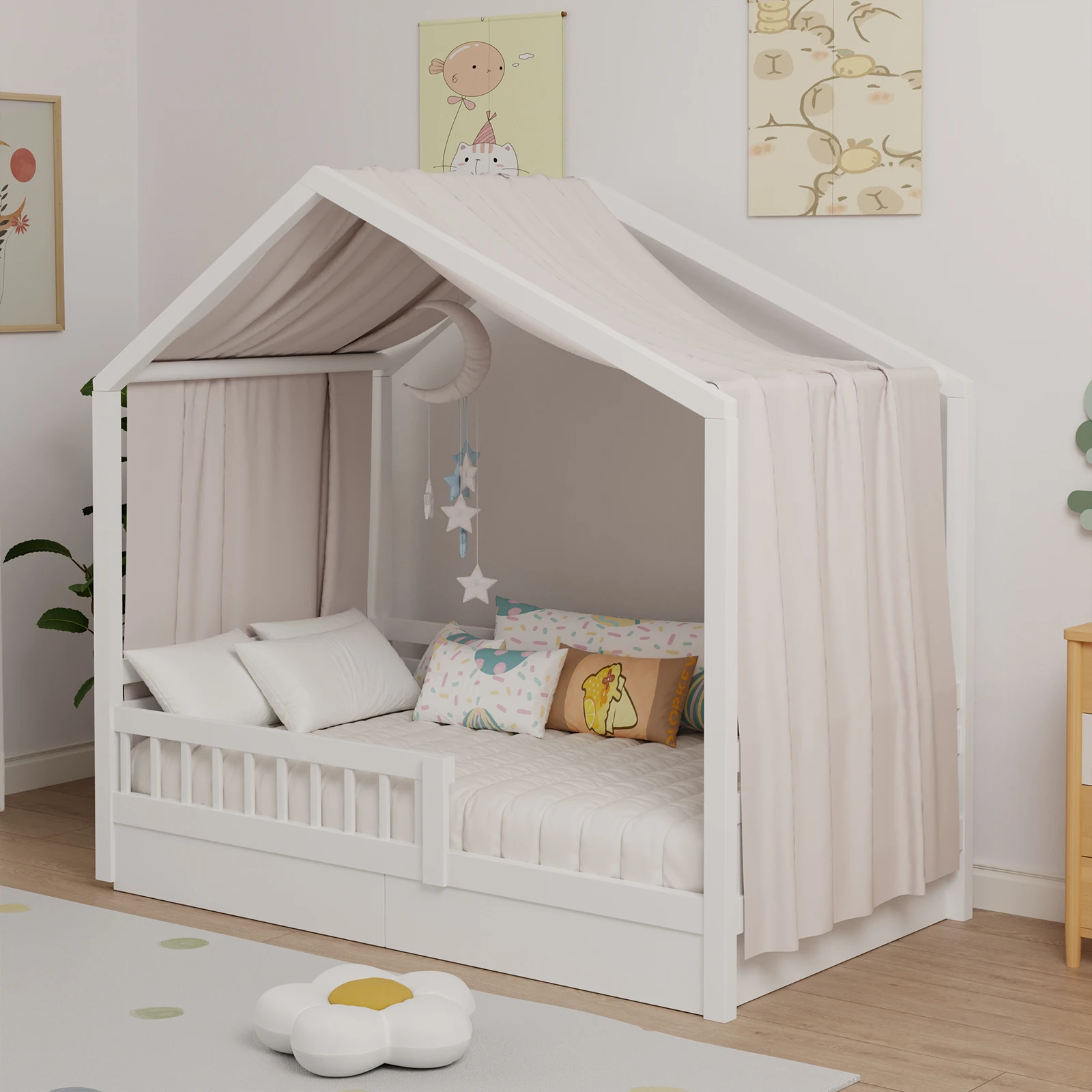 House Bed Canopy, Bed Canopy House Beds Made of Cotton Muslin, Fabric Canopy for House Canopy  Bed Children’s Room Decoration