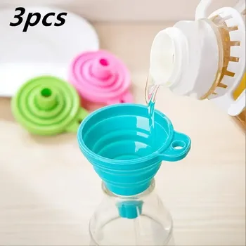 1pc/3pcs Silicone Collapsible Funnel Foldable Funnels For Water Bottle Liquid Transfer Kitchen Gadgets Accessories
