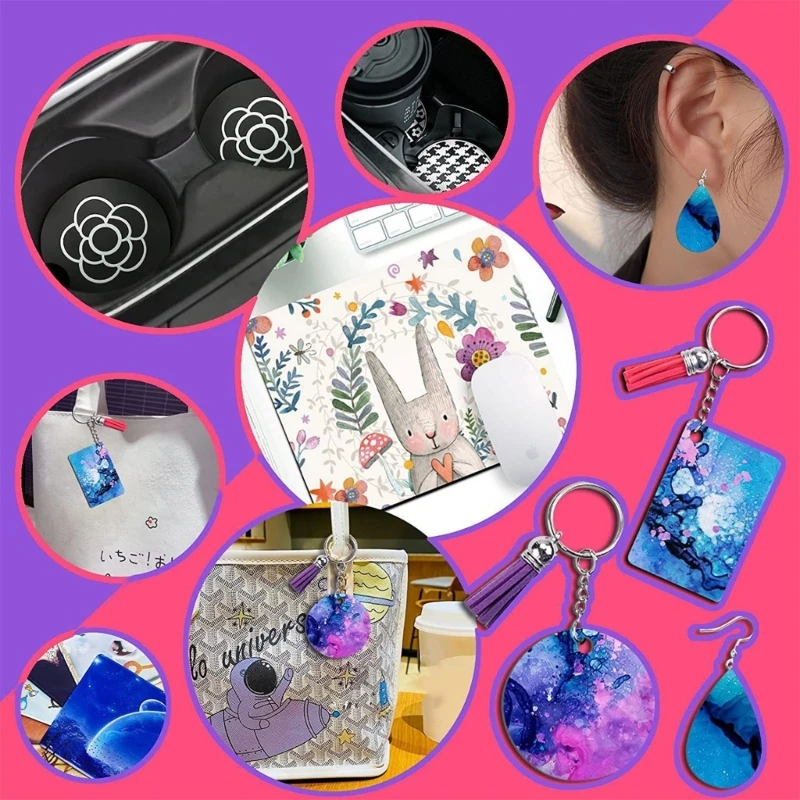 DIY Blank Keychain Drop Earrings Heat Transfer Mouse Pad Coasters Color Tassels