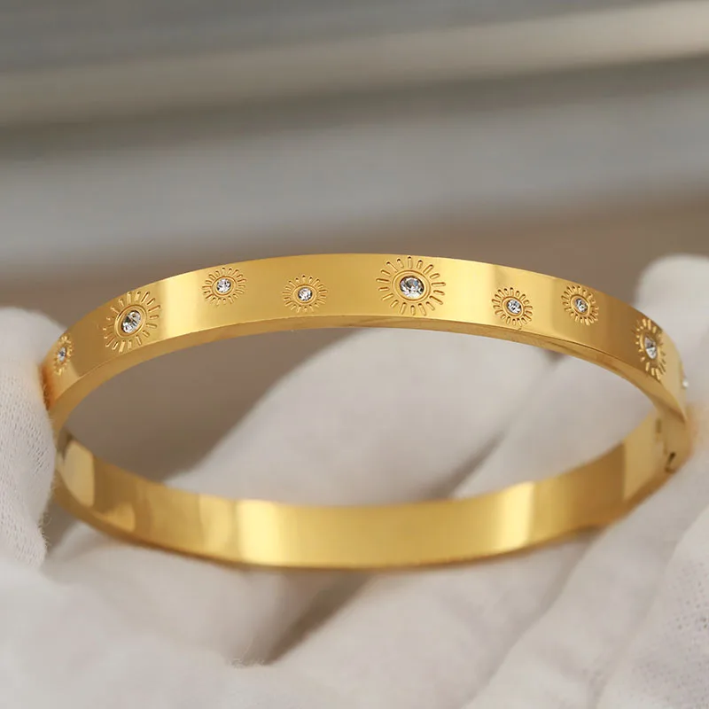 316L Classic Stainless Steel Crystal Sun Bracelet for Women Elegant Bangles Rust-proof Simple Bangle Wrist Jewelry 5