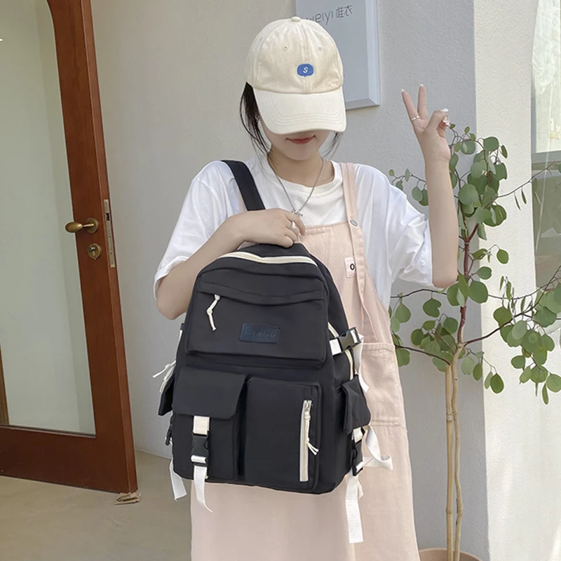 Girl Cute Cartoon Backpack Hit Color Middle School Kids Student Book Bag Casual Travel Women Rucksack Daypack Student Bookbag