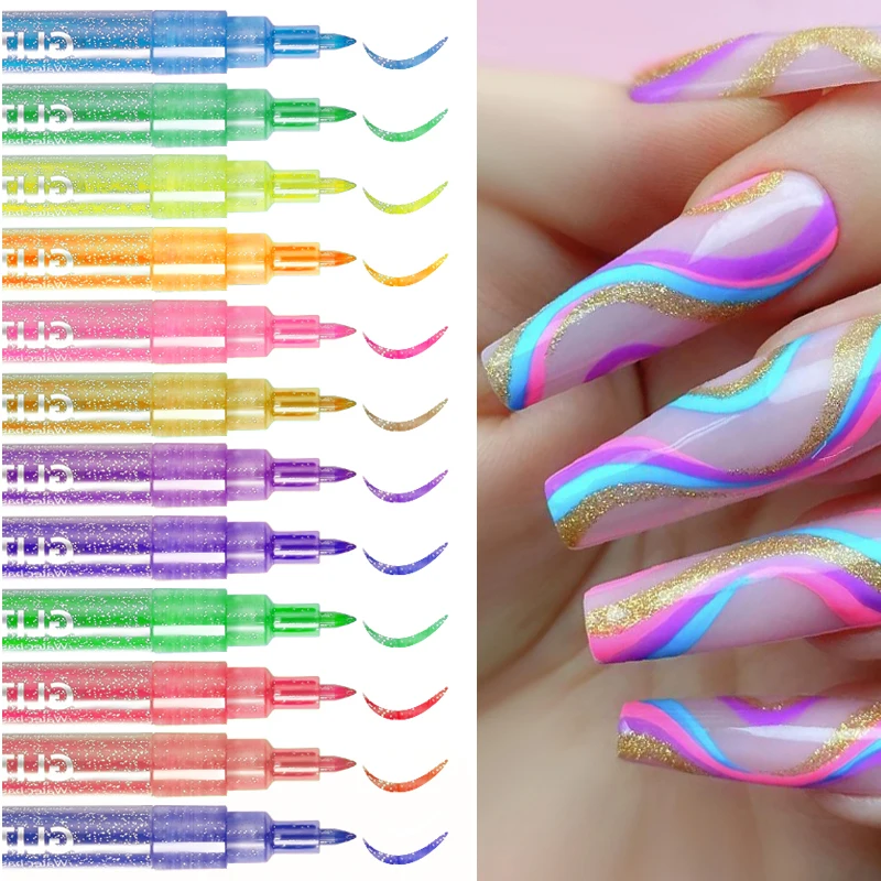 12 Color Fluorescent 3D Nail Art Pens Set, Kalolary Nail Point Graffiti  Dotting Pen Drawing Painting Liner Brush for DIY Nail Art Beauty Adorn  Manicure Tools(D) - Walmart.com