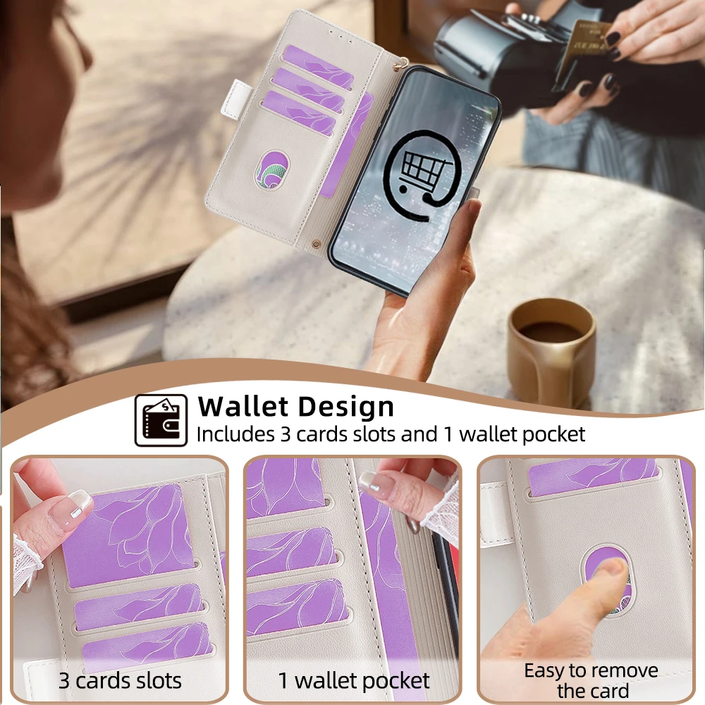 Luxury Leather Flip Wallet Card Cover with Magnet Buckle and Lanyard