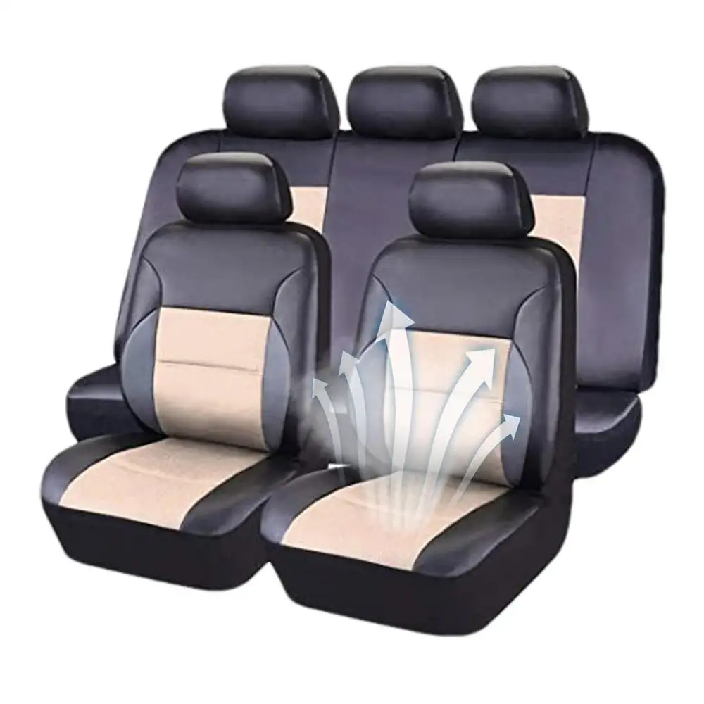 Universal Leather Car Seat Covers 5-Seat Set - Breathable, Waterproof Protection For Most Sedans, Trucks, SUVs