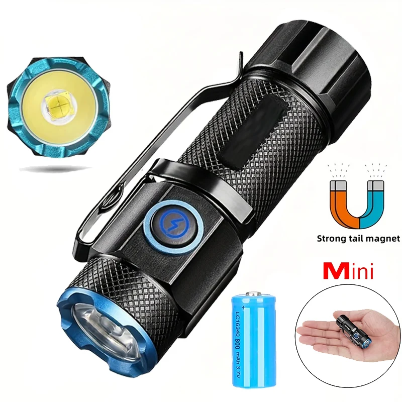 Ultra Bright Mini P50 LED Flashlight Outdoor Hat Clip Torch USB C Rechargeable with Tail Magnet Camping Hunting Emergency Lamp