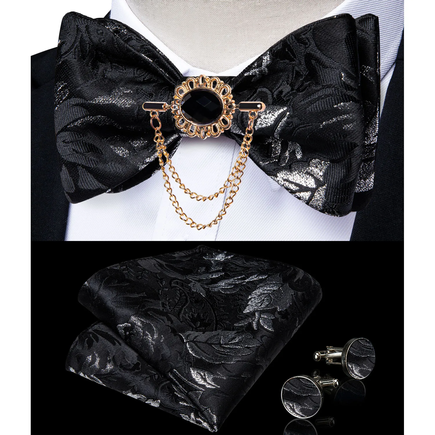 Exqusite Men's Self-tie Bowties Wedding Neck Ties For Man Accessories Cufflinks Hanky Brooch Set Red Black Yellow Blue Bowtie