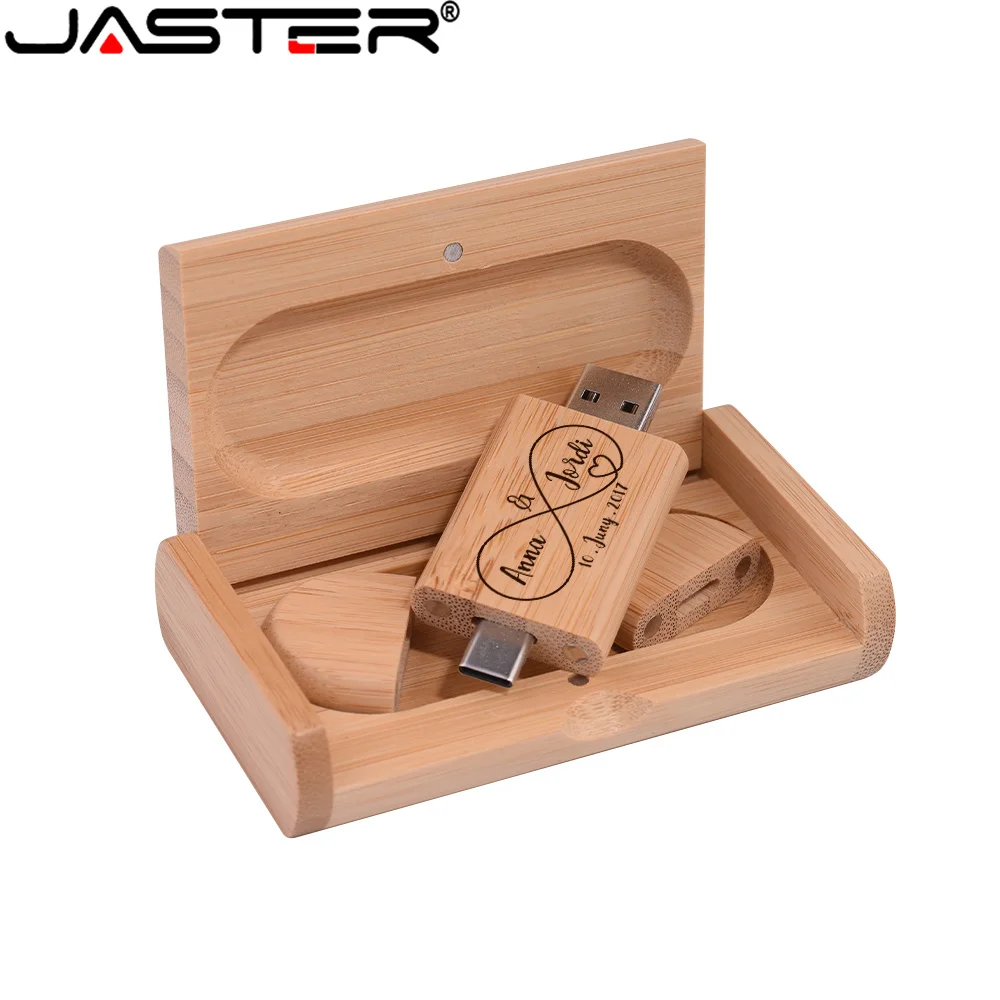 JASTER 10 개/몫 USB 플래시 드라이브 TYPE-C 2 in 1 메모리 스틱 2.0 나무 Pendrive 4GB 16GB 32GB 64GB 128GB 무료 로고 결혼 선물