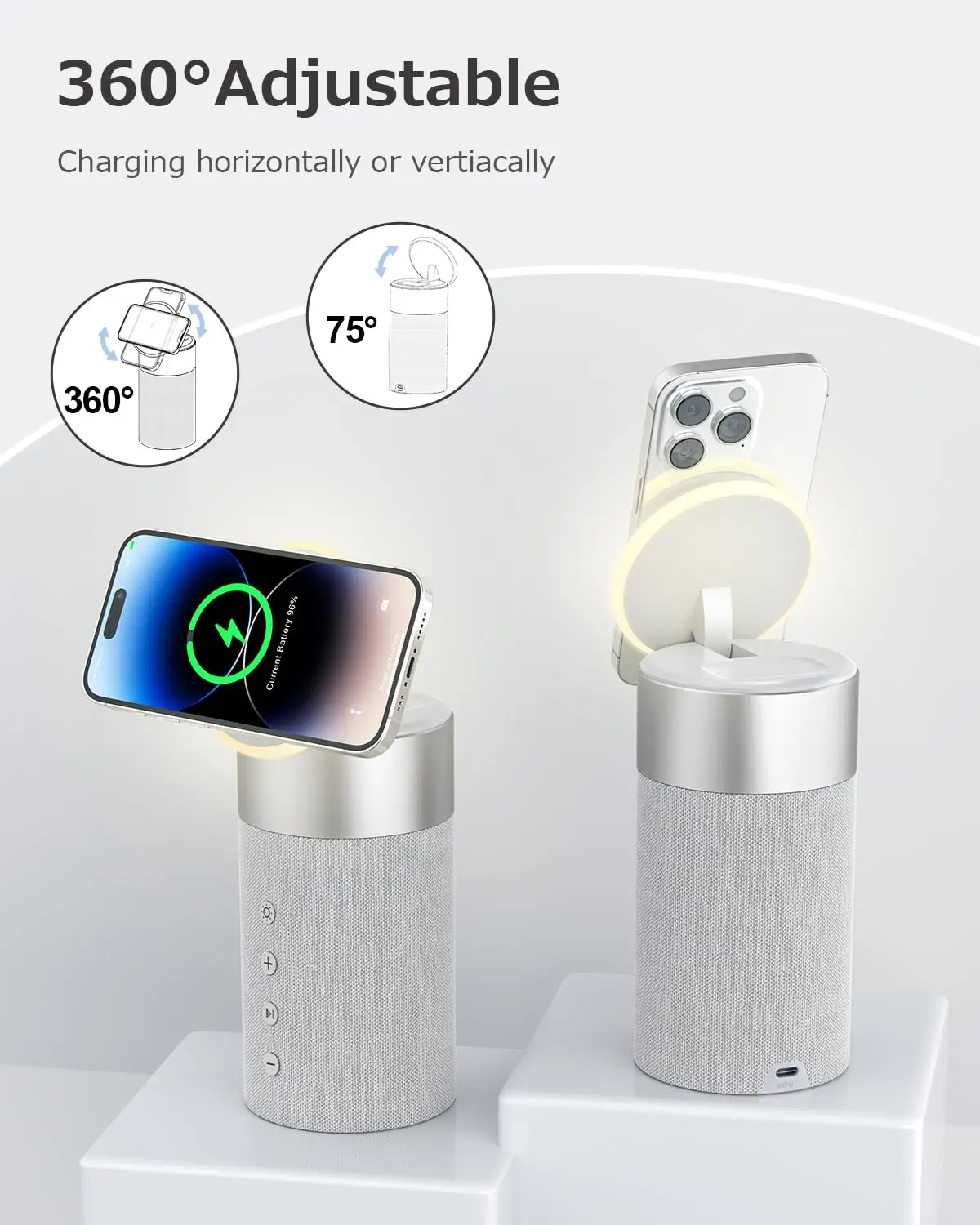 COLSUR S02 Bluetooth Speaker Stereo Sound with Fast Magnetic Wireless Charger for iPhone 15/14/13/12 Series AirPods Pro/3/2