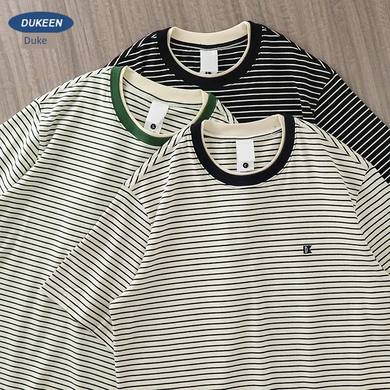 

Duke S Black And White Striped Short Summer Loose Fitting Pure Cotton T Shirt Men S Half Sleeved Base Shirt For Couples