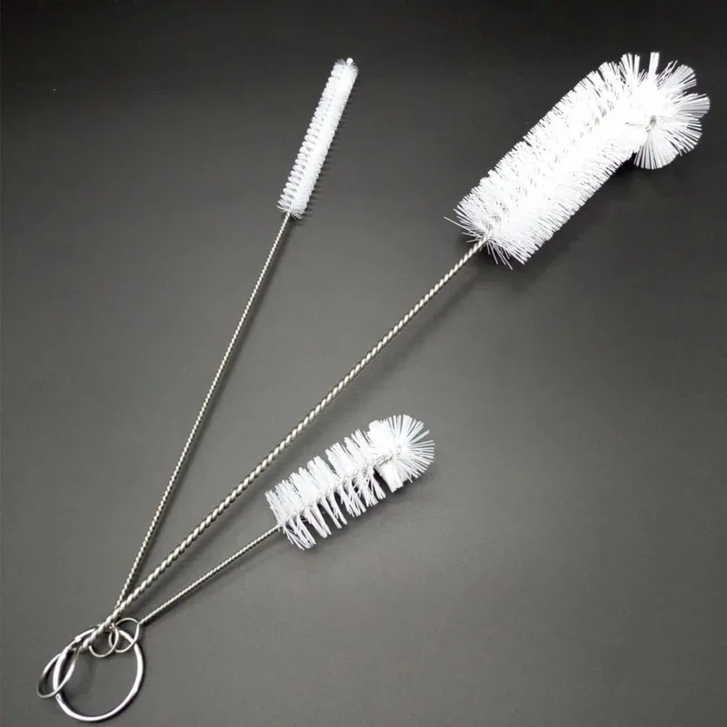 Set of bottle cleaning brushes with various diameters on a ring