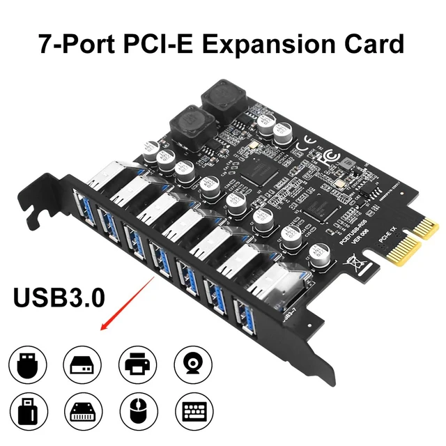 USB 3.0 PCI-E Expansion Card 7 Ports USB 3.0 Hub Adapter External Controller PCI-E Extender PCI Express Card for Desktop PC