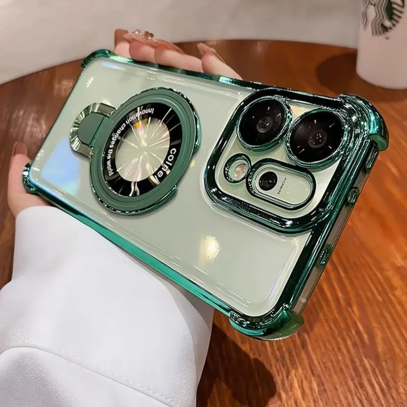 Electroplated Transparent Magnetic TPU Phone Case with Lens Film Protection