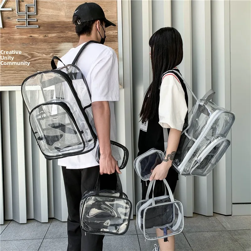 Large Capacity Waterproof Transparent PVC Backpack - Stylish Neutral Design