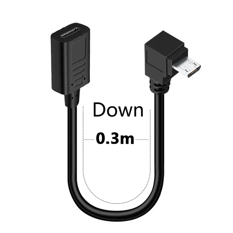 90도 각도형 타입-C 암-마이크로 USB 수 USB 충전기 데이터 OTG 케이블 어댑터 오른쪽/왼쪽/위/아래