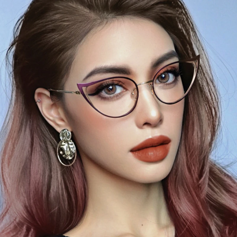 

New Fashion Metal Frame Sexy Cat Eye Optical Anti-blue Glasses Women Vintage Color Computer Eyeglasses Female Oculos Spectacles