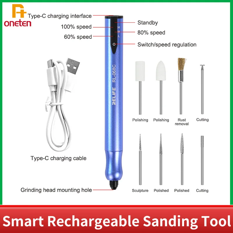 RELIFE RL-068C Electric Grinding Pen Intelligent Engraving Pen for Mobile Phone CPU IC Rust Remover Glue Tools