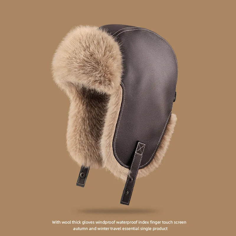 Men's Winter Trapper Aviator Trooper Earflap Warm Russian Waterproof Ski Hat Bomber Cap Russian Warm Ear Protectors Hats