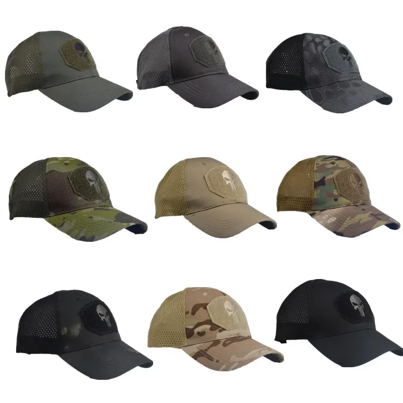 Men's Camo Seals Skull Tactical Caps for Women Summer Airsoft Military Outdoor Mesh Snapback Baseball Cap Sun Visor Trucker Hats