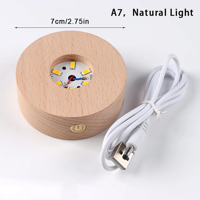 Round Square Wood Light Base For Crystal Glass Resin Art Ornament Led Wood Light Display Base 6cm/7cm/5cm Wooden Lamp Base Stand